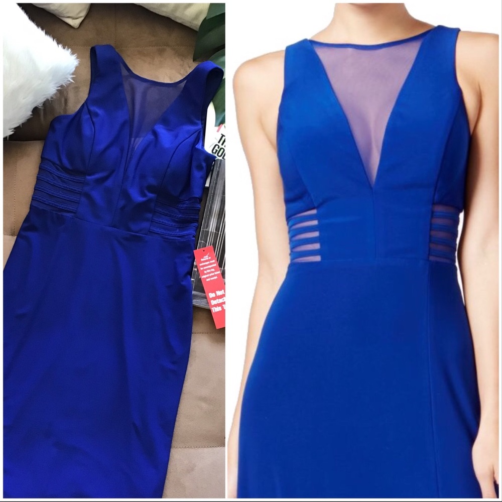 Bodycon midi mesh panel blue dress
